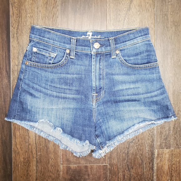 7 For All Mankind Dark Blue Jean Cutoff Shorts - Picture 1 of 10